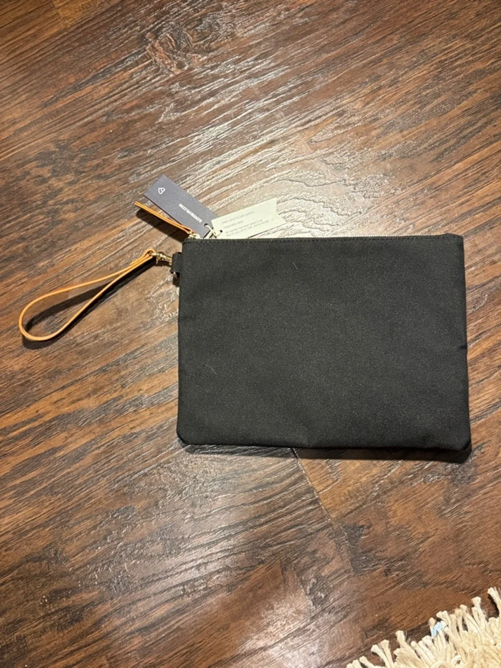 Boulevard Black Canvas Wristlet Clutch with Leather Tan Strap